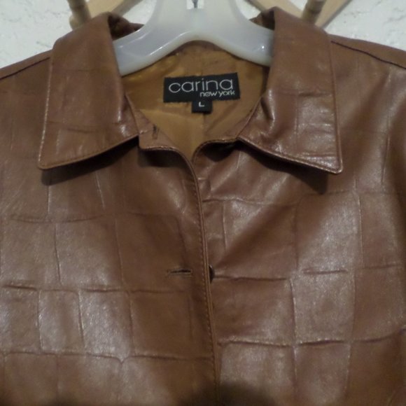 Carina New York Embossed Leather Car Coat Sz L - Picture 2 of 9